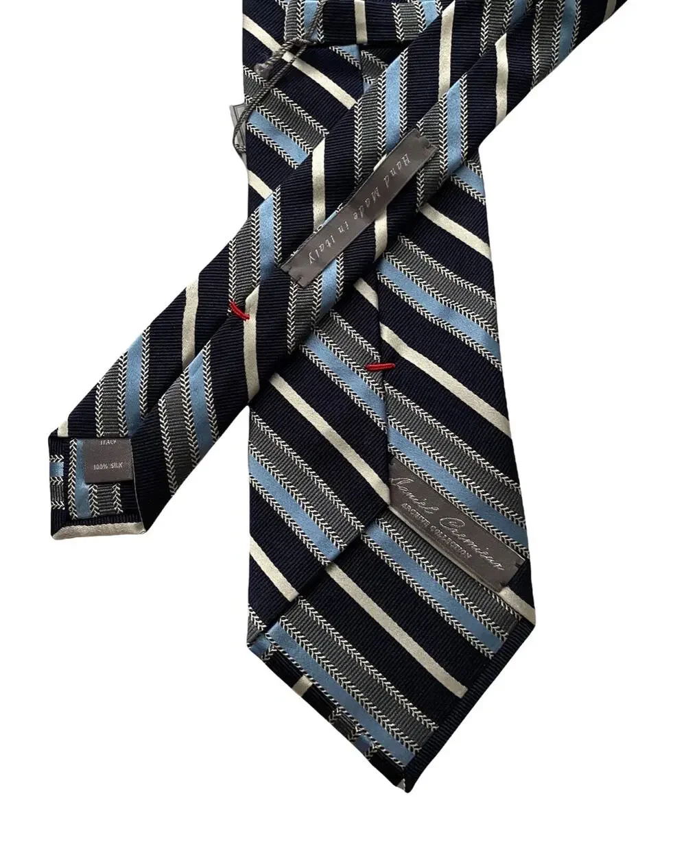 Daniel Cremieux Mantero Nwt Navy Blue Stripe Silk Handmade in Italy Neck Tie
